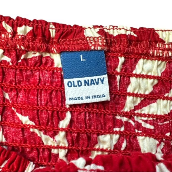 Old Navy Fitted Ruffle-Trim Smocked Floral Top for Women Red Floral Large - Picture 3 of 9